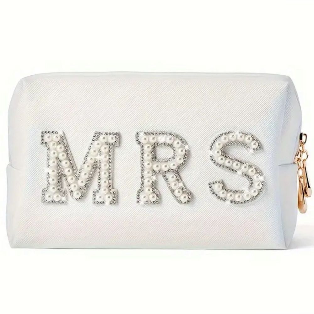 Mrs Cosmetics Case Faux Pearls And Rhinestones White Brand New